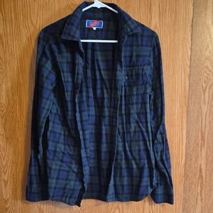 Men's Navy and Green Plaid Casual Shirt